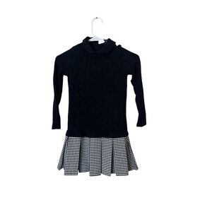 Polo Ralph Lauren Sweater Dress Girls 6 Black Houndstooth Pleated Drop Waist